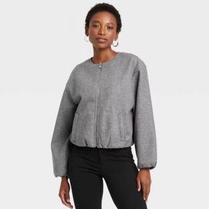 Gray Felt Women's Zip-Front Bomber Jacket